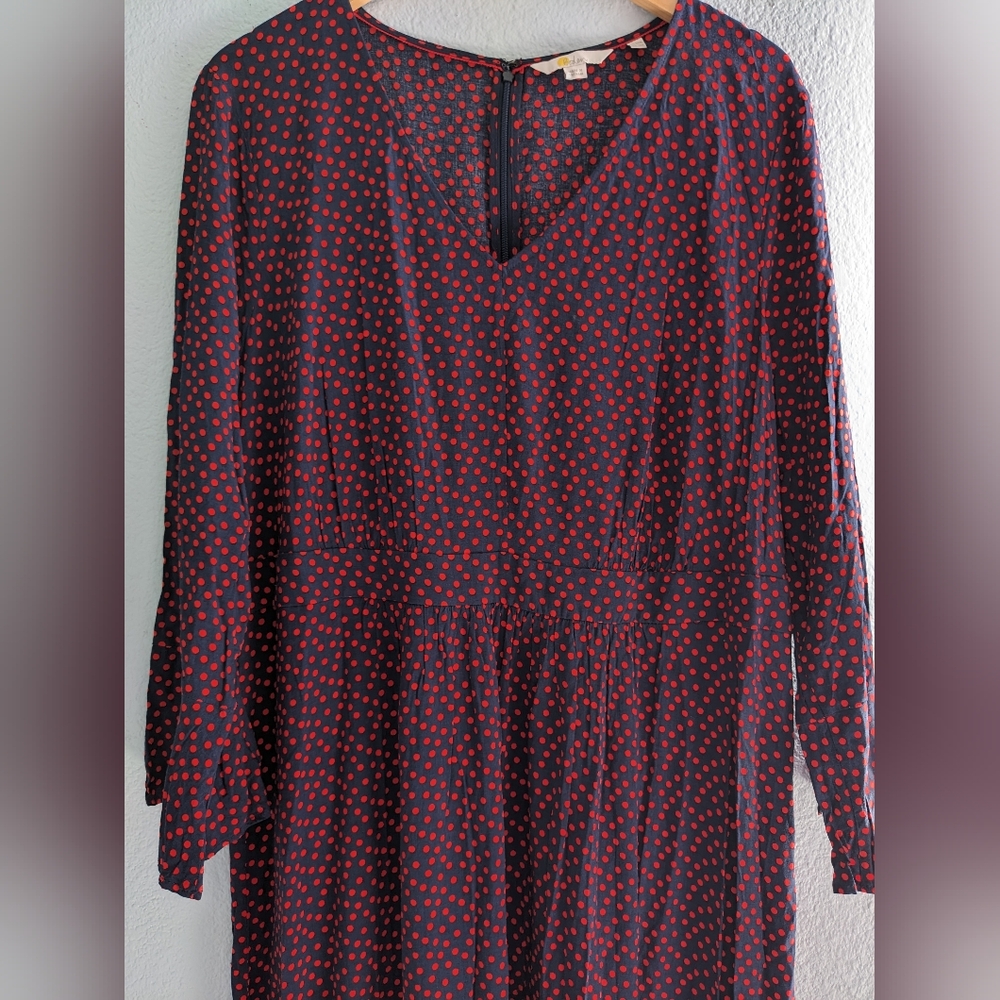 Boden Midi Dress Size 16 Navy and Plum Polka Dots